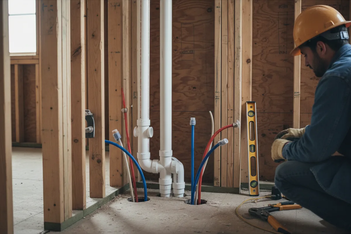Drain and supply rough-in during Leak Detection in Port Washington